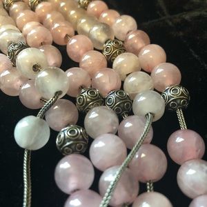 Rose quartz with designer silver bead Opa beads necklace